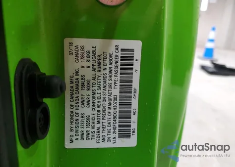 2018 Honda Civic Lx z USA, uszkodzony, nr VIN 2HGFC4B0XJH307003